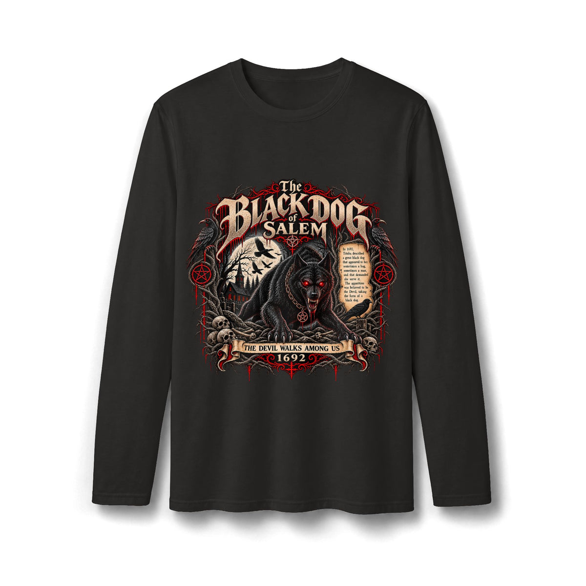 The Black Dog of Salem 1692 | Men's Gothic Long Sleeve Shirt.