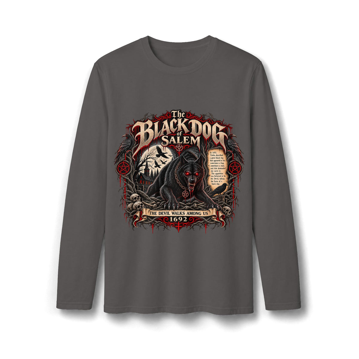 The Black Dog of Salem 1692 | Men's Gothic Long Sleeve Shirt.
